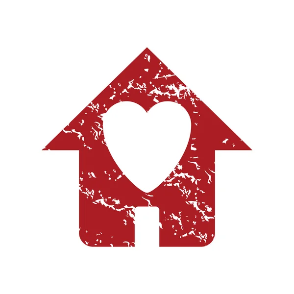 Vermelho grunge amor casa logotipo — Vetor de Stock