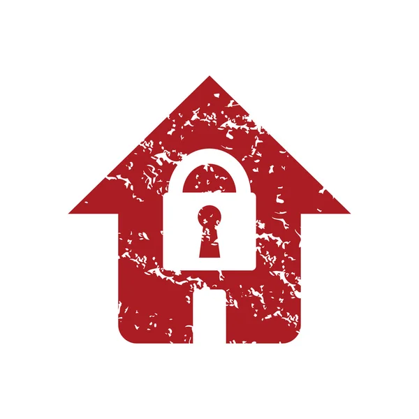 Grunge rojo cerradura casa logo — Vector de stock