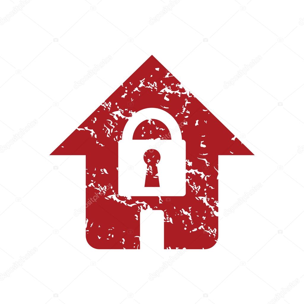 Red grunge lock house logo
