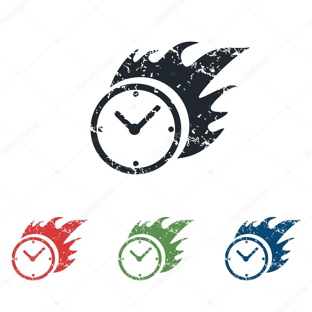 Burning clock grunge icon set