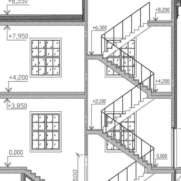 Escaleras y ventanas arquitectura fondo — Vector de stock