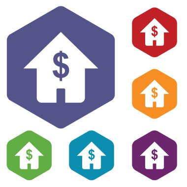 Doları ev altıgen Icon set