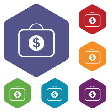 Doları çanta altıgen Icon set