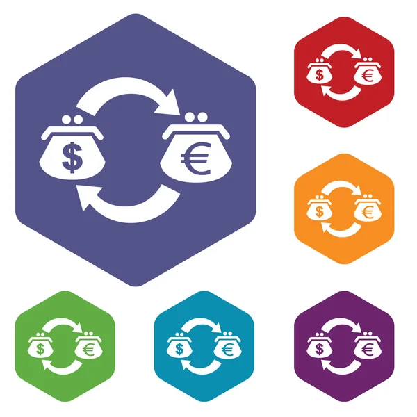 Ensemble d'icônes hexagone de change dollar-euro — Image vectorielle