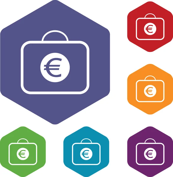 Euro táska hatszög ikon készlet — Stock Vector