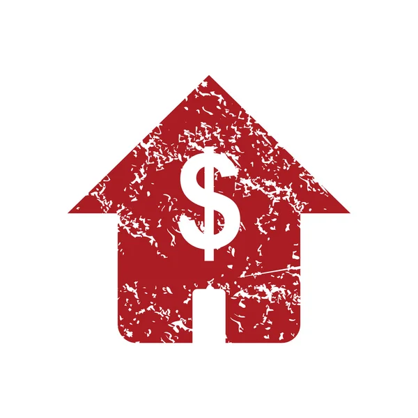 Dollar house red grunge icon — Stock Vector