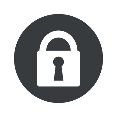 Tek renkli yuvarlak kilitli simgesiGörüntü üzerinde beyaz izole kapalı asma kilit siyah daire,