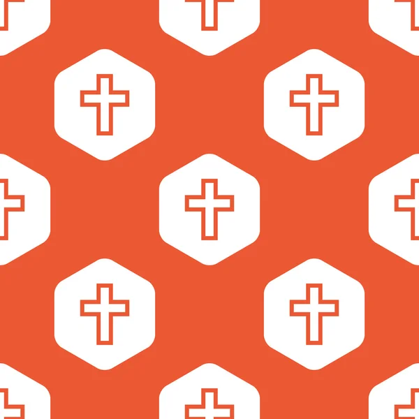 Hexagone orange motif croix chrétienne — Image vectorielle