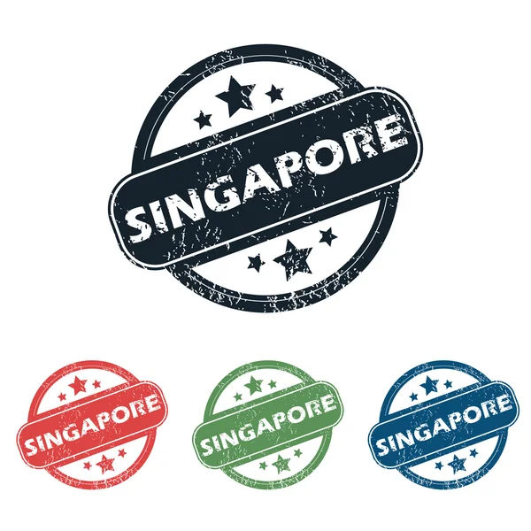 Coffret de timbres ville Singapour rond — Image vectorielle