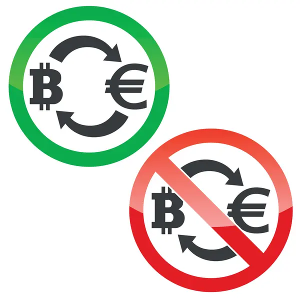 Bitcoin-euro conjunto de sinais de permissão de câmbio — Vetor de Stock