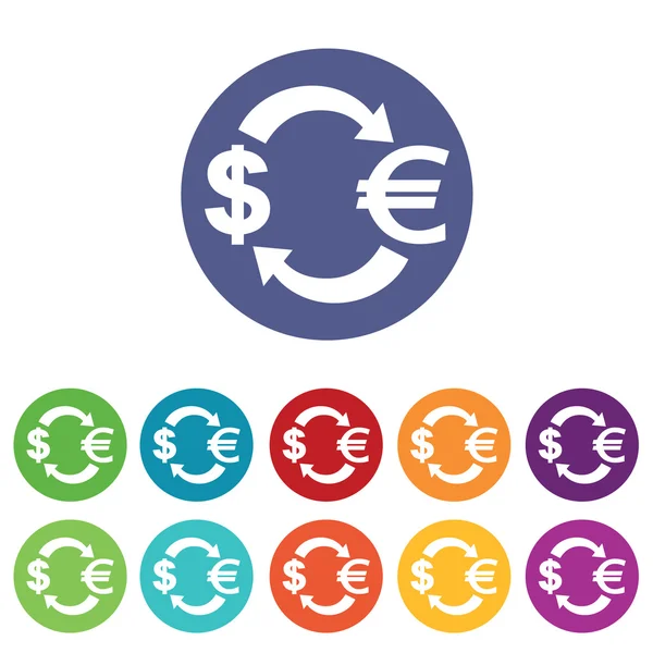 Dollaro-euro cambio icone colorato set — Vettoriale Stock