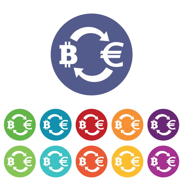 Bitcoin-euro výměnu ikony barevné sady — Stockový vektor