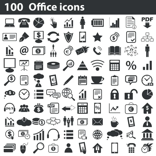 100 наборів офісних піктограм — стоковий вектор