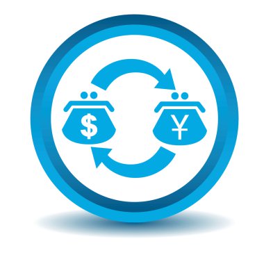 Dolar-yen ticaret simgesi, mavi, 3d 