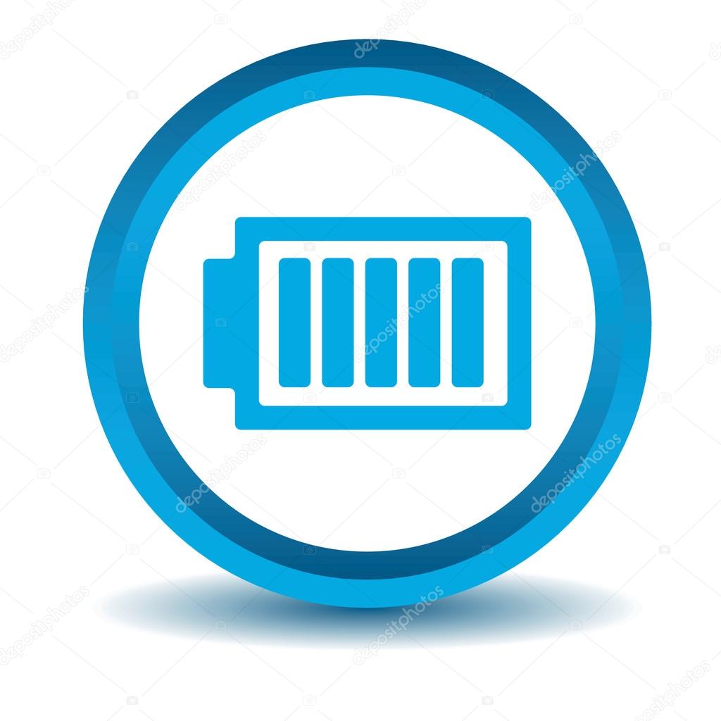 Charged battery icon, blue, 3D 