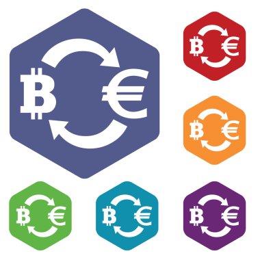 Bitcoin-euro döviz simgesi, altıgen set