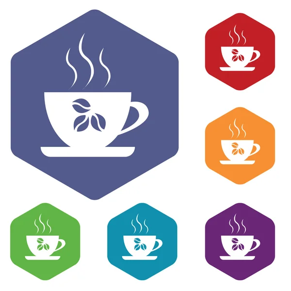 Coffee cup icon, hexagon set — Stock Vector