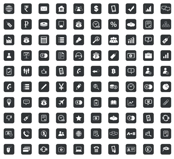 100 Conjunto de iconos de negocios, cuadrado, negro — Vector de stock