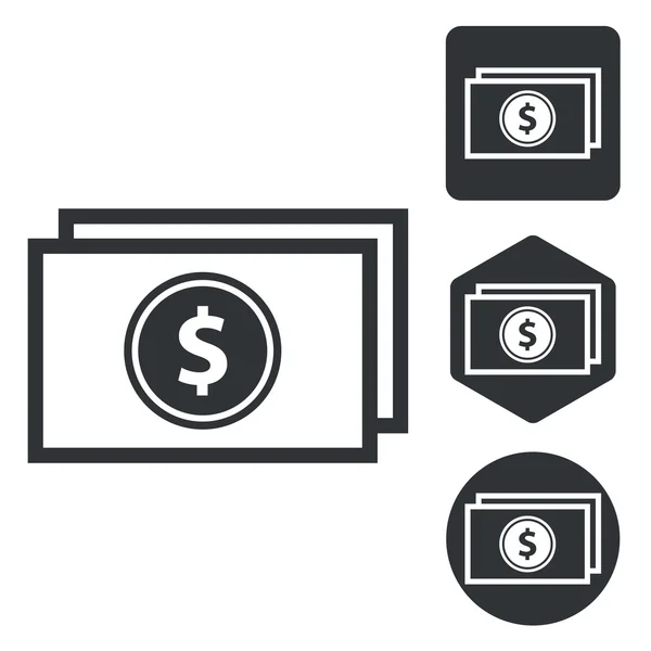 Conjunto de ícones de notas de dólar, monocromático — Vetor de Stock