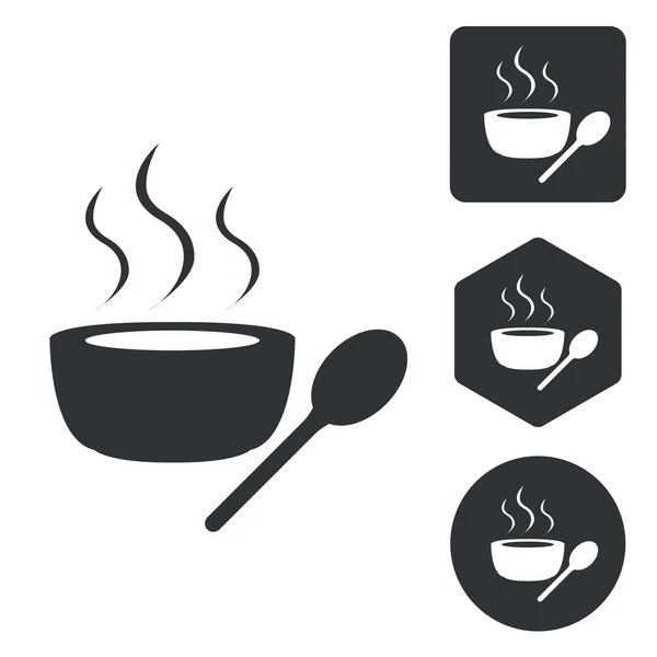 Set de iconos de sopa caliente, monocromo — Vector de stock