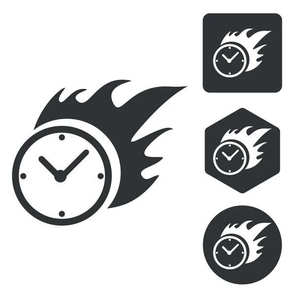 Conjunto de iconos de reloj ardiente, monocromo — Vector de stock