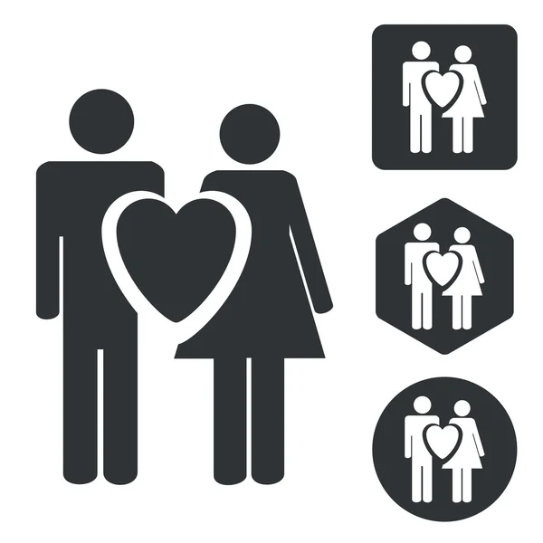 Love couple icon set, monochrome — Stock Vector