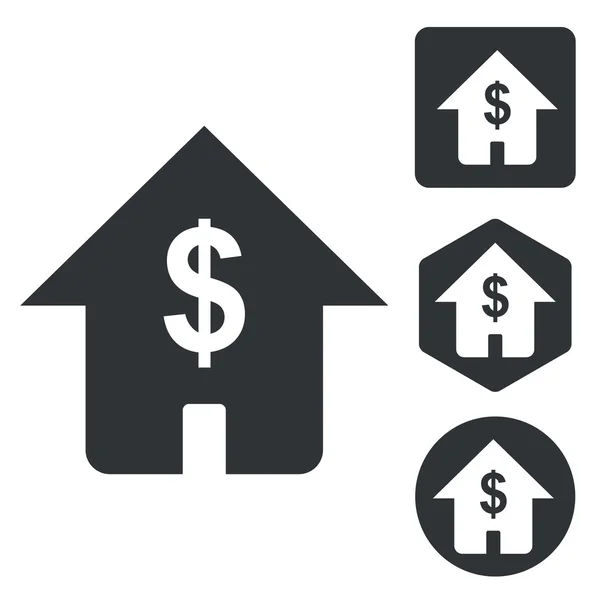 Dollar house icon set, monochrome — Stock Vector