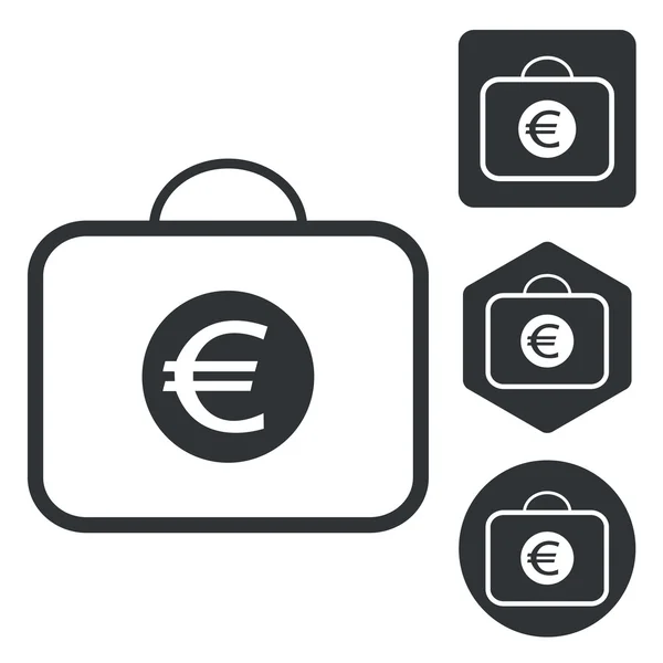 Euro bolsa icono conjunto, monocromo — Archivo Imágenes Vectoriales