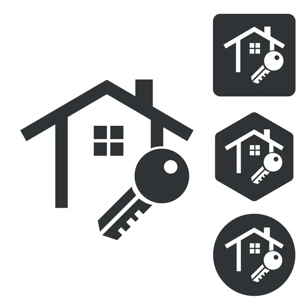Dům ikonou klíče sada, černobílá — Stockový vektor