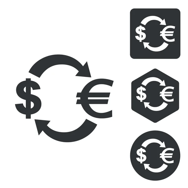 डॉलर-यूरो एक्सचेंज आइकन सेट, मोनोक्रोम — स्टॉक वेक्टर