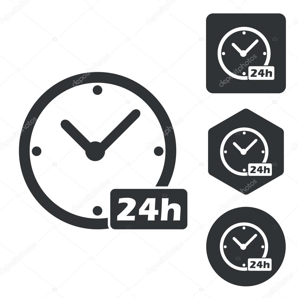 24 hours icon set, monochrome