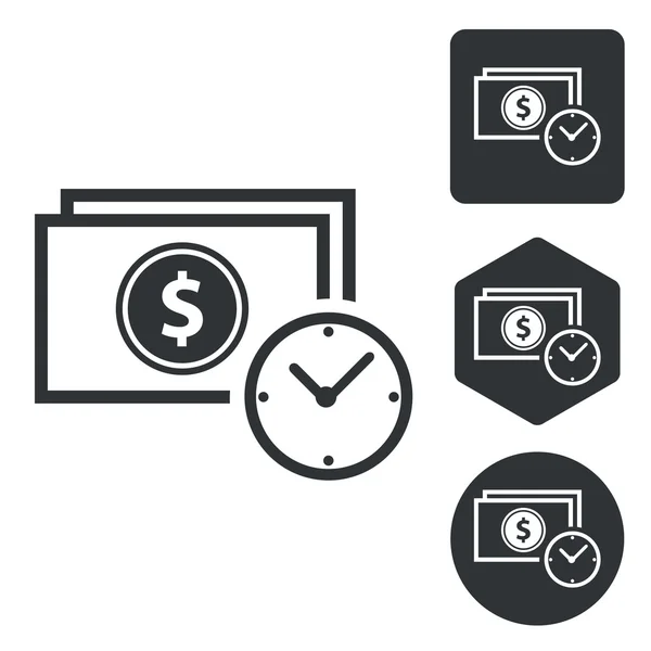 Dólar conjunto de iconos de tiempo, monocromo — Vector de stock