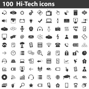 100 yüksek teknoloji Icons set
