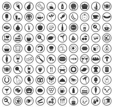 100 yiyecek ve içecek simgeler