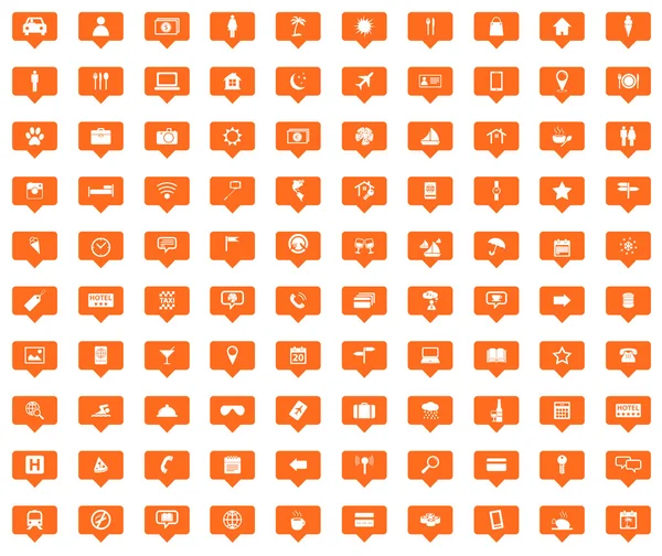 100 conjunto de ícones de mensagem laranja de viagem —  Vetores de Stock