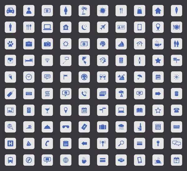100 reizen pictogrammenset, vierkante — Stockvector