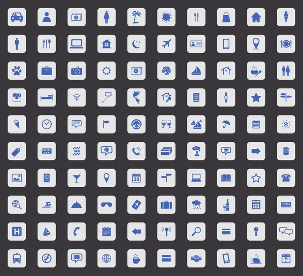 100 Conjunto de iconos de viaje, cuadrado — Archivo Imágenes Vectoriales