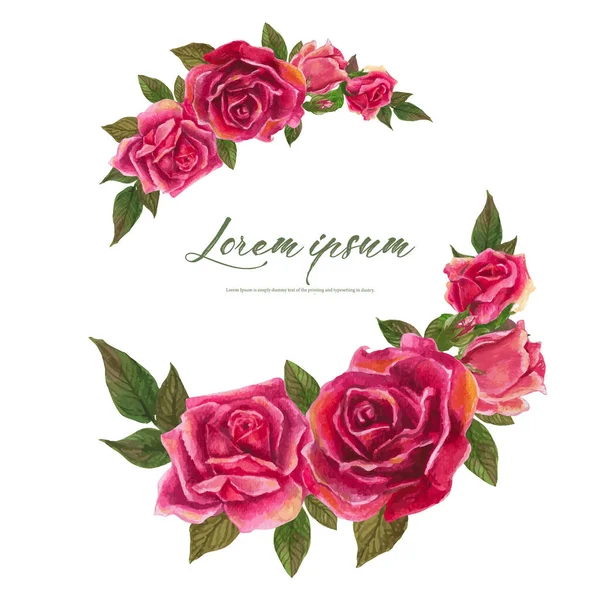 Marco Acuarela Rosa Corona Floral Vector Ilustración — Archivo Imágenes Vectoriales