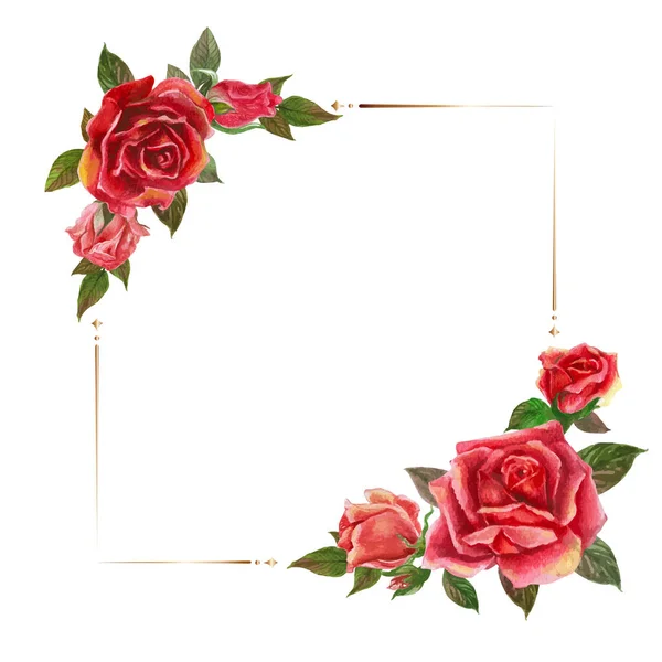 Rose Aquarellrahmen Blumenkranz Vektor Illustration — Stockvektor