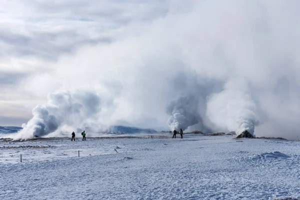 Winter Landscape View Geothermal Region Hverir Myvatn Lake Iceland Geothermal — Stock Photo, Image