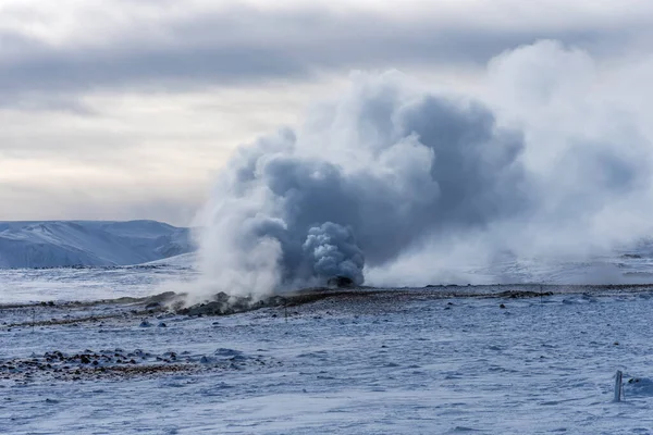Зимний Пейзаж Геотермального Региона Хверир Вблизи Озера Миватн Исландии Геотермальная — стоковое фото