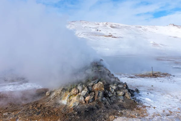 Winter Landscape View Geothermal Region Hverir Myvatn Lake Iceland Geothermal — Stock Photo, Image