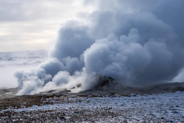 Winter Landscape View Geothermal Region Hverir Myvatn Lake Iceland Geothermal — Stock Photo, Image