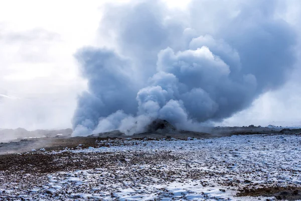 Winter Landscape View Geothermal Region Hverir Myvatn Lake Iceland Geothermal — Stock Photo, Image