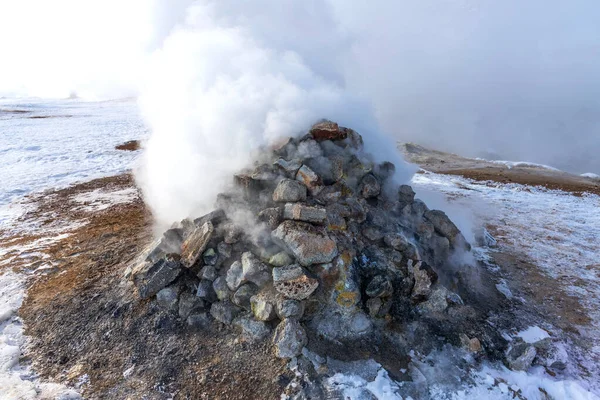 Vista Paisagem Inverno Região Geotérmica Hverir Perto Lago Myvatn Islândia — Fotografia de Stock