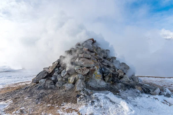 Winter Landscape View Geothermal Region Hverir Myvatn Lake Iceland Geothermal — Stock Photo, Image