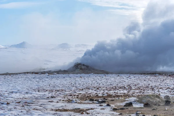 Winter Landscape View Geothermal Region Hverir Myvatn Lake Iceland Geothermal — Stock Photo, Image