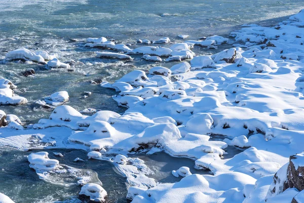 Живописный Зимний Пейзаж Водопада Урридафосс Исландии Удивительный Вид Зимнего Пейзажа — стоковое фото