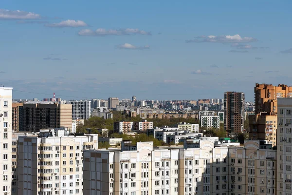 Panoramic view of the south-east of Moscow, Russia. Panoramic view of the sleeping areas of Moscow. Skylines of the residential area of Moscow.