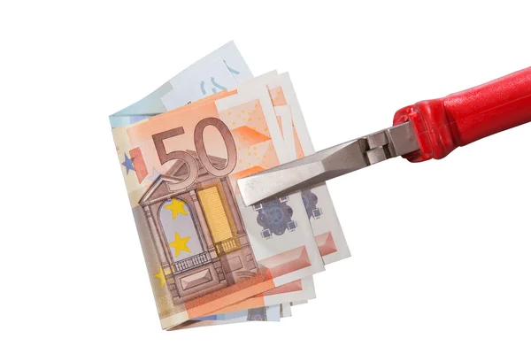 Euro banknotes clamped in flat-nose pliers — Stock Photo, Image